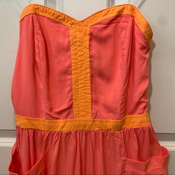 Xhilaration || NWOT Strapless Coral ‘Challis’ Color Block Dress M - Picture 5 of 12
